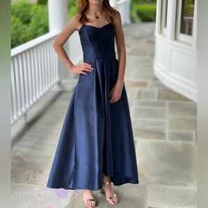Alfred Sung Navy satin strapless dress - bra pads and spaghetti straps added.